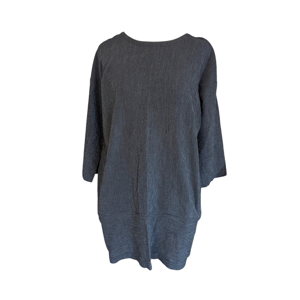 Eileen‎ Fisher XXS Gray Striped Organic Cotton Tencel Shift Tunic Dress Pockets